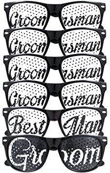 Groom, Best Man, Groomsman Glasses - Party Favours for Bachelor Party & Wedding - Party Sunglasses Kit - Set of 6 Pairs - Themed Novelty Glasses for Ridiculous Fun & Classic Photos (6pc Set, Black)