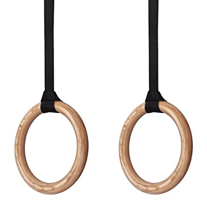 Yimidear® Wood Gymnastic Rings - Olympic Gym Rings with Adjustable Long Buckles Straps - Workout For Home Gym & Cross Fitness - Great for Your Muscle Ups, Pull Ups & Strength Training