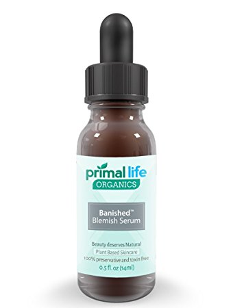Banished Blemish Serum BEST – Fast, Effective Acne Treatment - Help Eliminate Whiteheads, Blackheads, Cystic Acne – 100% Organic Alternative – 0.5 Oz (Regular) - Primal Life Organics