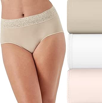 Bali Women's Brief Underwear 3-pack, Modern Seamless Brief Panties With Lace Trim