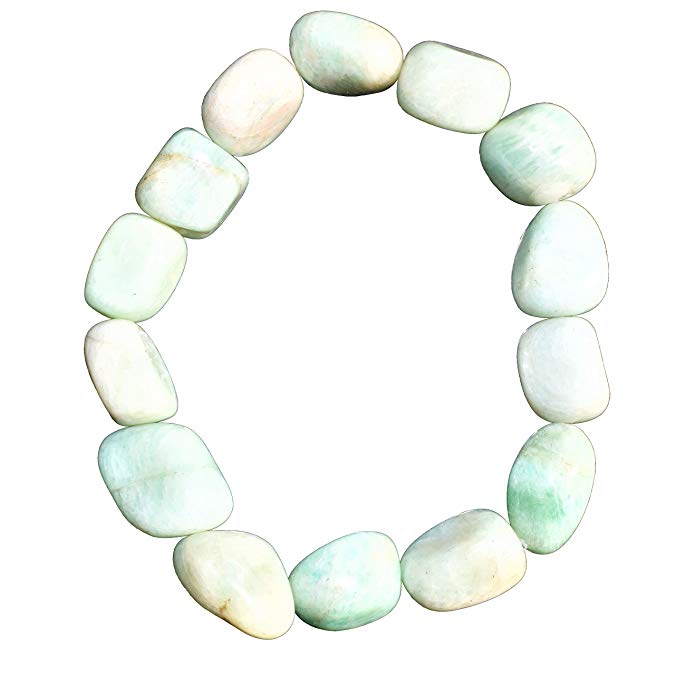 Zenergy Gems Charged Amazonite Crystal Bracelet Tumble Polished Stretchy (Empowering Courage & Truth - Move Beyond Fear) Healing Energy Reiki