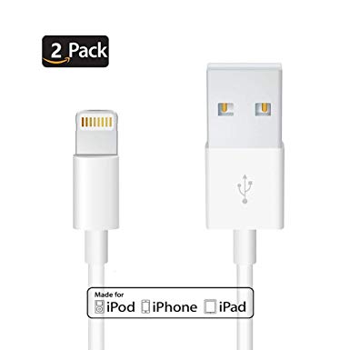 2 Pack Apple iPhone/iPad Charging/Charger Lightning to USB Cable[Apple MFi Certified] Compatible iPhone Xs Max/Xr/Xs/X/8/7/6s/6plus/5s,iPad Pro/Air/Mini,iPod Touch(White 1M/3.3FT) Original Certified