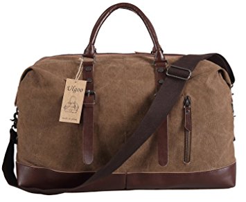 Ulgoo Travel Duffel Bag Canvas Bag Leather Weekend Bag Overnight