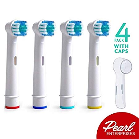 Oral B Replacement Brush Heads- Pack of 4 Precision Clean Oral-B Braun Electric Toothbrush Heads PLUS 4 Bonus Protective Travel Covers – for Travel and Sanitary Convenience