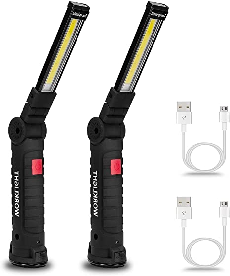 LED Work Light, Comtop 2 Pack COB Rechargeable Work Lights with Magnetic Base 360°Rotate Grill Light and 5 Modes Bright LED Flashlight Portable Inspection Light for Car Repair, Household and Outdoor