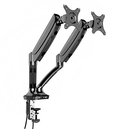 ThingyClub Functional Adjustable Articulating Gas Spring Desk Mount LCD Monitor Double Twin Arm Stand VESA bracket & monitor arm for 10"-27" Screens : Tilt up 90° /down 45°, free swivel left/right 180°, 360° rotation