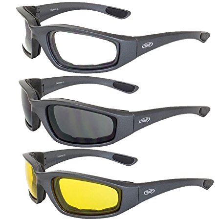 Global Vision Kickback Foam Padded Motorcycle Sunglasses Gunmetal 3 Pairs