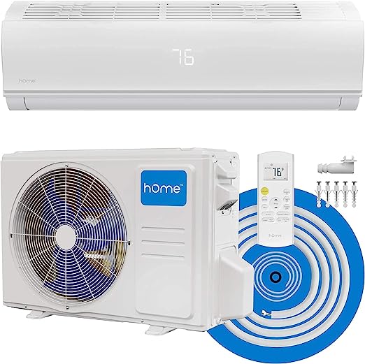 hOmeLabs Split Type Inverter Air Conditioner with Heat Function — 18,000 BTU 230V — Low Noise, Multimode Air Conditioning with a Washable Filter, Stealth LED Display, and Backlit Remote Control