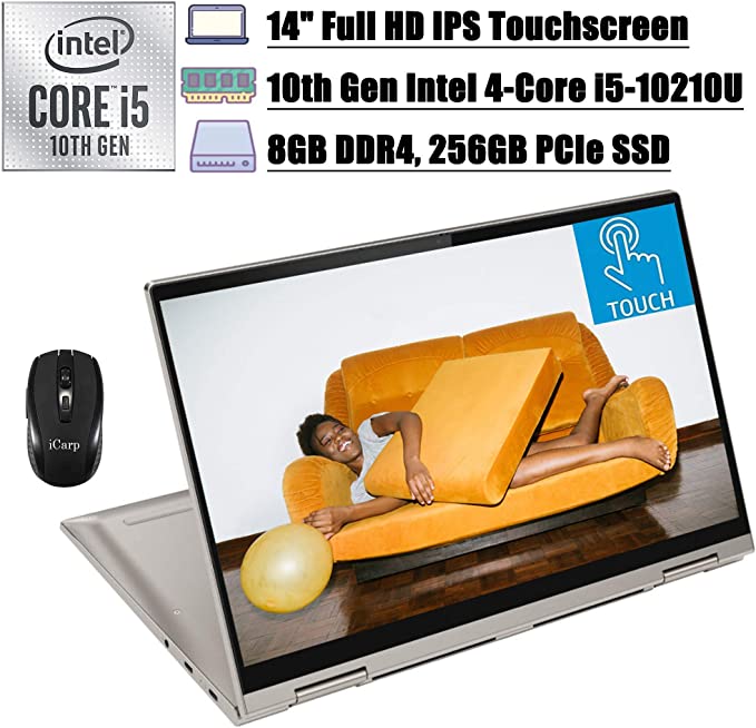 2020 Newest Lenovo Yoga C740 2-in-1 Business Laptop I 14" FHD IPS Touchscreen I 10th Gen Intel 4-Core i5-10210U(Beats i7-8550U) I 8GB DDR4 256GB PCIe SSD I Backlit KB FP Win 10   iCarp Wireless Mouse