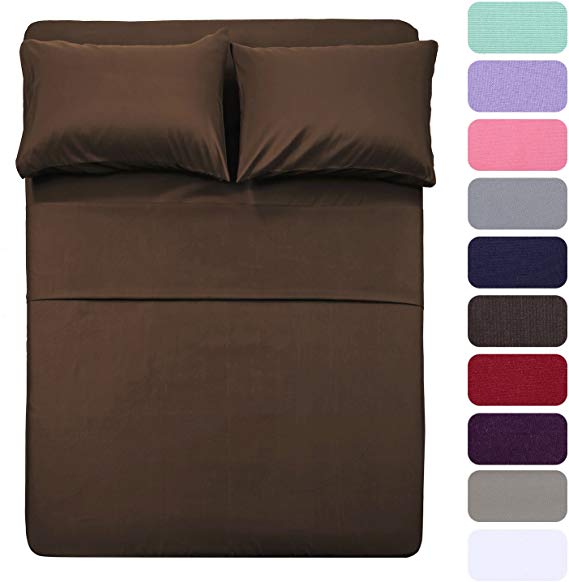 4 Piece Bed Sheet Set (Queen,Chocolate) 1 Flat Sheet,1 Fitted Sheet and 2 Pillow Cases,100% Super Soft Brushed Microfiber 1800 Luxury Bedding,Deep Pockets &Wrinkle,Fade Resistant by Homelike Collection