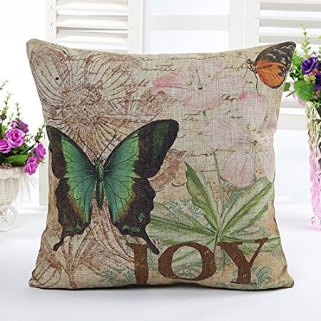 4TH Emotion Butterfly Kiss Flowers Retro Home Decor Design Throw Pillow Cover Pillow Case 18 x 18 Inch Cotton Linen for Sofa(Joy)
