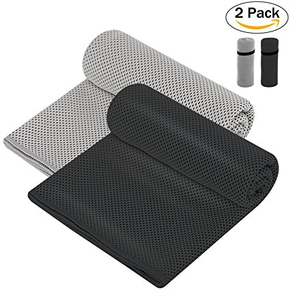 (2 Pack) Sports Cooling Towel Size 39.37" 11.81", Sweat Absorption and Quick Dry Cooling Towels for Fitness, Gym, Yoga, Jogging, Camping, Travel and More - Light Gray and Dark Gray