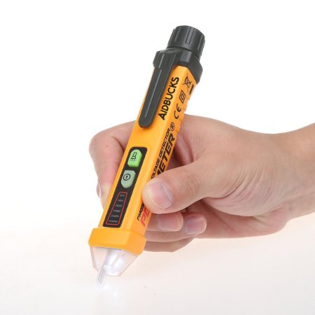 Non-Contact Voltage Tester, Aidbucks PM8908C 12-1000V AC with Led Flashlight Test a Live Wire AC Volt Current --(Orange)
