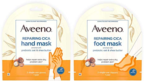 Repairing CICA Foot Mask&Hand Mask with Prebiotic Oat and Shea Butter, for Extra Dry Skin, Paraben-Free and Fragrance-Free, 1 ea