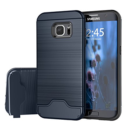 Samsung Galaxy S7 Edge Case, Raydem Galaxy S7 Edge Shockproof Case with Card Slot Holder and Built-In Kickstand,Wire Drawing Cover Design