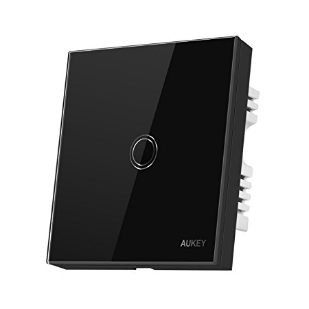 AUKEY Wall Touch Screen Light Switch with Scratch Resistant Crystal Glass Panel and LED Inicator 5-300W Lamps Suitable (Black)