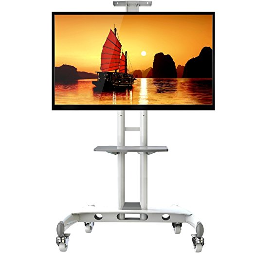 North Bayou Universal Mobile TV Cart TV Stand with Mount for LED LCD Plasma Flat Panel Screens and Displays 32'' to 65 inch up to 100 lbs AVA1500-60-1P in White with 1 Shelf