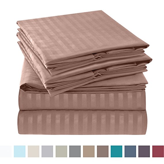 Nestl Bedding Bed Sheet Set - Damask Stripes - Soft Brushed Microfiber - 2 Extra Pillowcases 6 Piece Queen Size, Taupe Sand