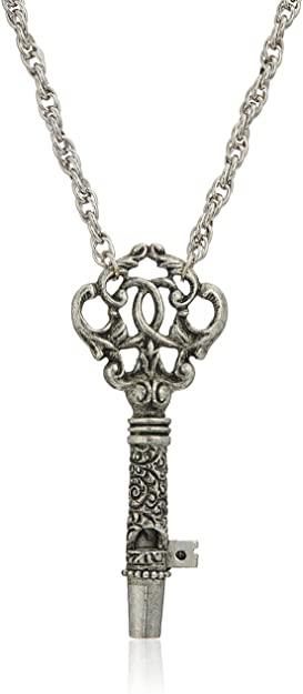 1928 Jewelry Antiqued Pewter Tone Key Whistle Pendant Necklace, 30"
