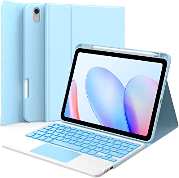 GreenLaw iPad 10th Generation Case with Keyboard, 7-Color Backlight, Stain Resistant, Waterproof Cover, Smart Touchpad, 2 Bluetooth Channels Keyboard for iPad 10th Gen. 10.9" 2022, Light Sky Blue