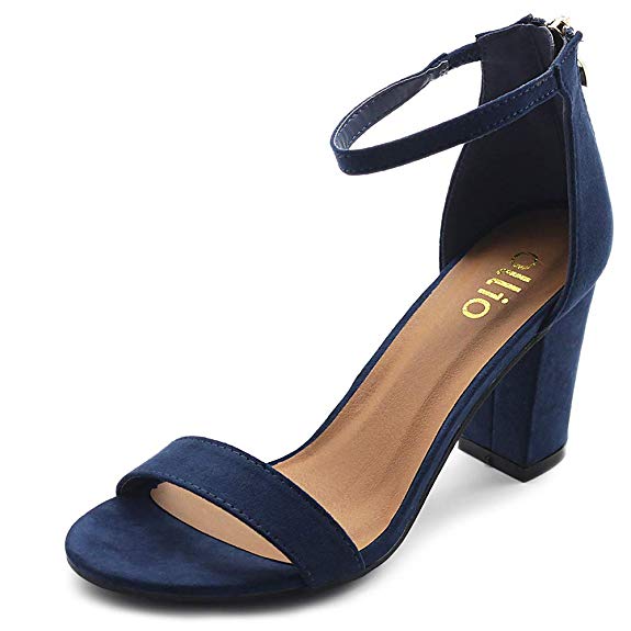 Ollio Women's Shoes Faux Suede or Faux Leather Ankle Strap Zip Up Closure Chunky Heel Sandals H97
