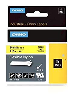 DYMO Industrial Labels for DYMO Industrial Rhino Label Makers, Black on Yellow, 1", 1 Roll (1734525)