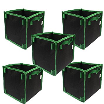 Gardening Square 7-Gallon 5-Pack Grow Bags /Pots With Handle for Tomatoes and Plants