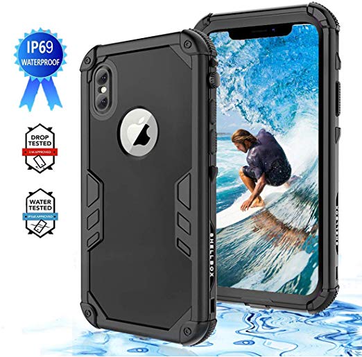 YOGRE iPhone Xs/iPhone X Waterproof Case, IP69 Certified for Shockproof Dustproof and Snowproof Cellphone Phone Cases, Full-Body Protective Cover with Built-in Screen Protector, 5.8 Inch, Black