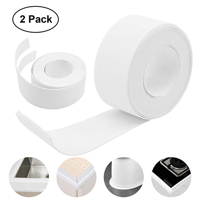 Caulk Strip, Merssyria 2 Pack PE Self Adhesive Caulk Tape, Waterproof Sealing Tape for Kitchen Sink Toilet Bathroom Bathtub Floor Wall Edge (3.2 m38 mm, White)