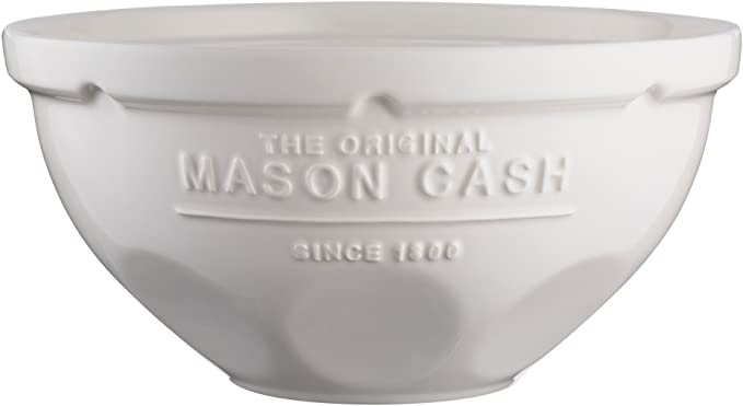 Mason Cash Innovative Kitchen Chip-Resistant Earthenware Tilting Mixing Bowl with Grip Stands, Size 12/29 cm / 5 Litre, White
