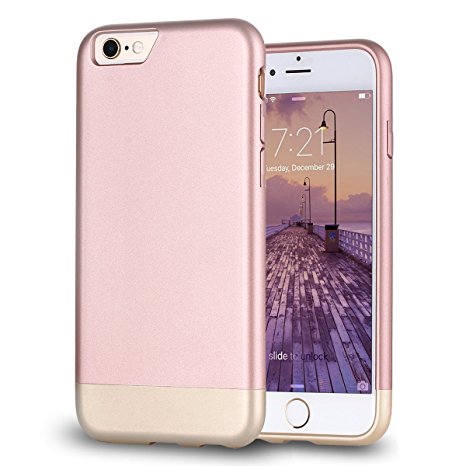 iPhone 6 Case, MOZE [Vibrance Series] iPhone 6 (4.7) Case [Lifetime Warranty] Protective SOFT-Interior Scratch Protection Metallic Finished Base with Vibrant Trendy Color Slider Style Hard Case for iPhone 6 (4.7 inch) (2014) - (rose gold/gold)