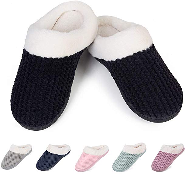 Womens House Shoes Men's Warm Slippers Cotton Home Shoes Comfortable Fleece Memory Foam Plush Lining Slip-on Cozy Clog House Shoes Indoor & Outdoor