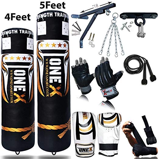 Onex NEW 3-4-5 FT Filled Heavy Punch Bag Buyer Build Set,Chains,Bracket, Punching Gloves for Training Fitness Water proof Bag MMA