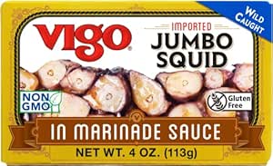 Vigo Premium Imported Canned Seafood, Jumbo Squid in Marinade Sauce, Specialty Flavored, Perfect for Recipes and Dishes (Jumbo Squid in Marinade Sauce, 4 Ounce (Pack of 10))