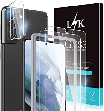 5 Pack LϟK 2 Pack Tempered Glass Screen Protector and 3 Pack Camera Lens Protector Compatible with Samsung Galaxy S21 Plus / S21  5g 6.7 inch, Fingerprint Unlock Easy Installation HD Clear Bubble Free