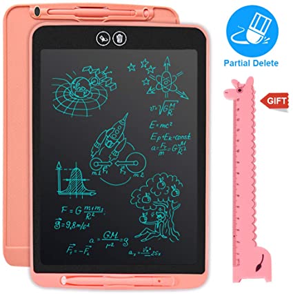 LCD Writing Tablet,10 Inch Partial Erasure LCD Writing Board Drawing Board Handwriting Doodle Pad With Lock Erase Button,Memo Notebook E-Writer for Kids Adults Home School Office -Gift Cartoon Ruler