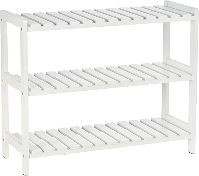 HOMCOM Estante Zapatero de Madera Estante para Zapatos de 3 Niveles Zapatero Recibidor para 9 Pares de Zapatos para Entrada Pasillo 70x26x57,5 cm Blanco