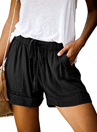 Dokotoo Womens Comfy Drawstring Casual Elastic Waist Pocketed Shorts