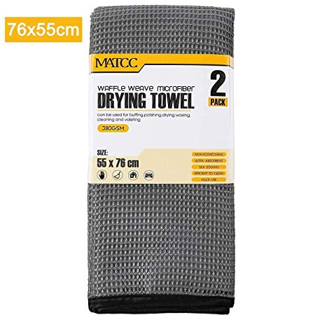 MATCC Microfibre Drying Towel Large 76cm x 55 Waffle Car Drying Towel Microfibre Cleaning Cloths Super Absorbent Microfibre Towels Compatible Wash Polishing and Detailing Clothes(2 Pack)