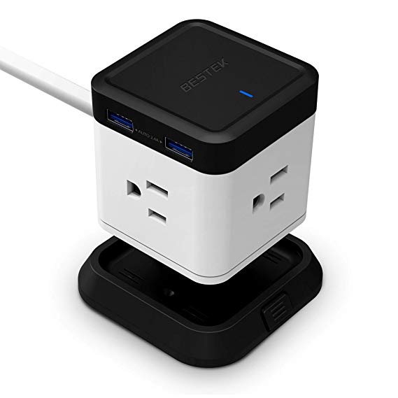 BESTEK Vertical Cube Power Strip with Mountable Detachable Base 5' Extension Cord (MRJ3006-BK)