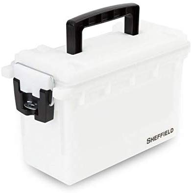 Sheffield 12634 Field Box | Locking Ammo Case, Field Box, or Fishing Kit | Water Resistant & Tamper-Proof w/ 3 Locking Options | Interlocking Stackable Design, Great for Storage | Artic White