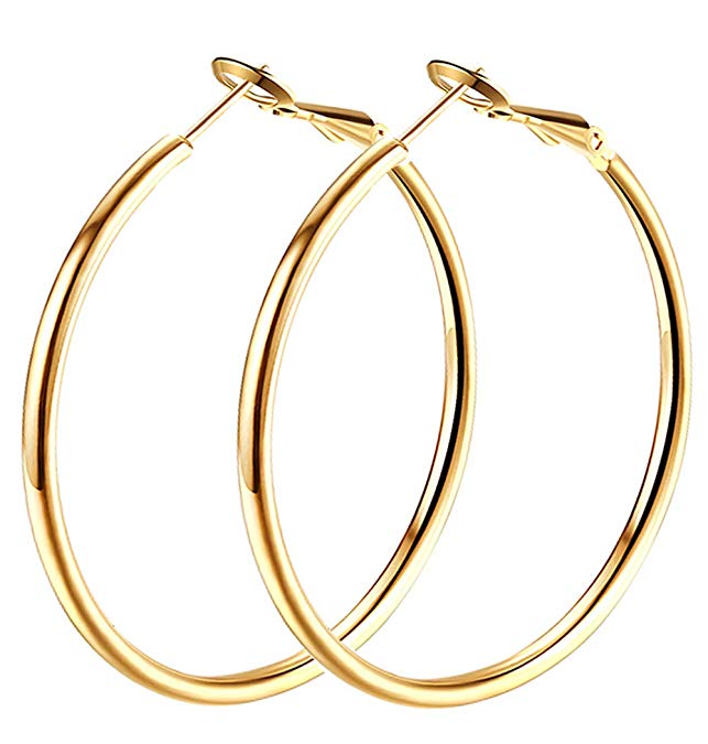 2" Fashion Earrings Hoops, Rose Gold Plated Hoop Earrings for Womens Sensitive Ears