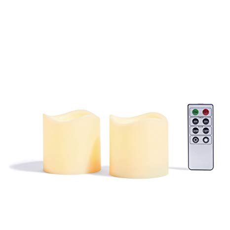 LampLust Indoor Outdoor Flameless Candles - Set of 2, Warm White LED Glow, Water Resistant, Batteries Included, 3" x 3" Decorative Candle Set