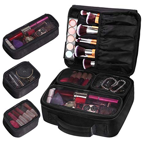 ETEREAUTY Travel Makeup Bag Portable Cosmetic Case Train Bag with 3 Individual Cases Bags Artist Storage Bag, Premium Makeup Organizer Bag for Makeup Brushes Toiletry Jewelry Digital Accessories Black