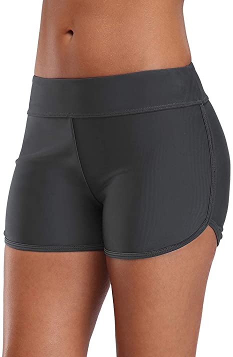 Sociala Women's Sporty Swim Shorts Solid Board Shorts Boyleg Swim Bottoms