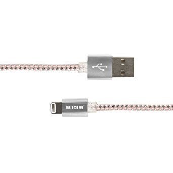 End Scene Lightning to USB Cable - Apple MFI Certified Silver/Blush Woven Nylon - 5 Feet [Retail Packaging]