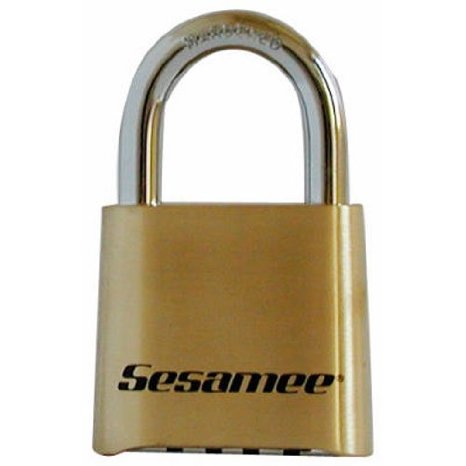 Sesamee K436 4 Dial Bottom Resettable Combination Brass Padlock with 1-Inch Hardened Steel Shackle and 10000 Potential Combinations