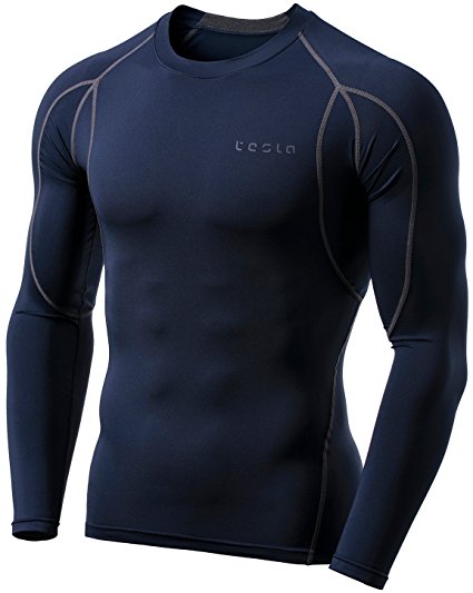 Tesla Men's Long Sleeve T-Shirt Baselayer Cool Dry Compression Top MUD11 / MUD01