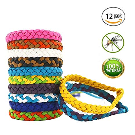 Maxtry 12 Pack Mosquito Bracelet Insect Repellent Adjustable Waterproof Natural Bug Repellent Band