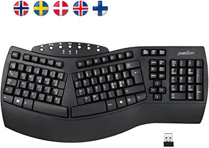Perixx PERIBOARD-612 Wireless 2.4G/Bluetooth Ergonomic Split Keyboard, for Windows 10 and Mac OS X System, Scandinavian-Nordic Layout